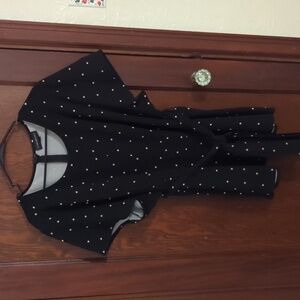 Lane Bryant Black & Cream Polka Dot Short Sleeve Belted Peplum Blouse Size 26